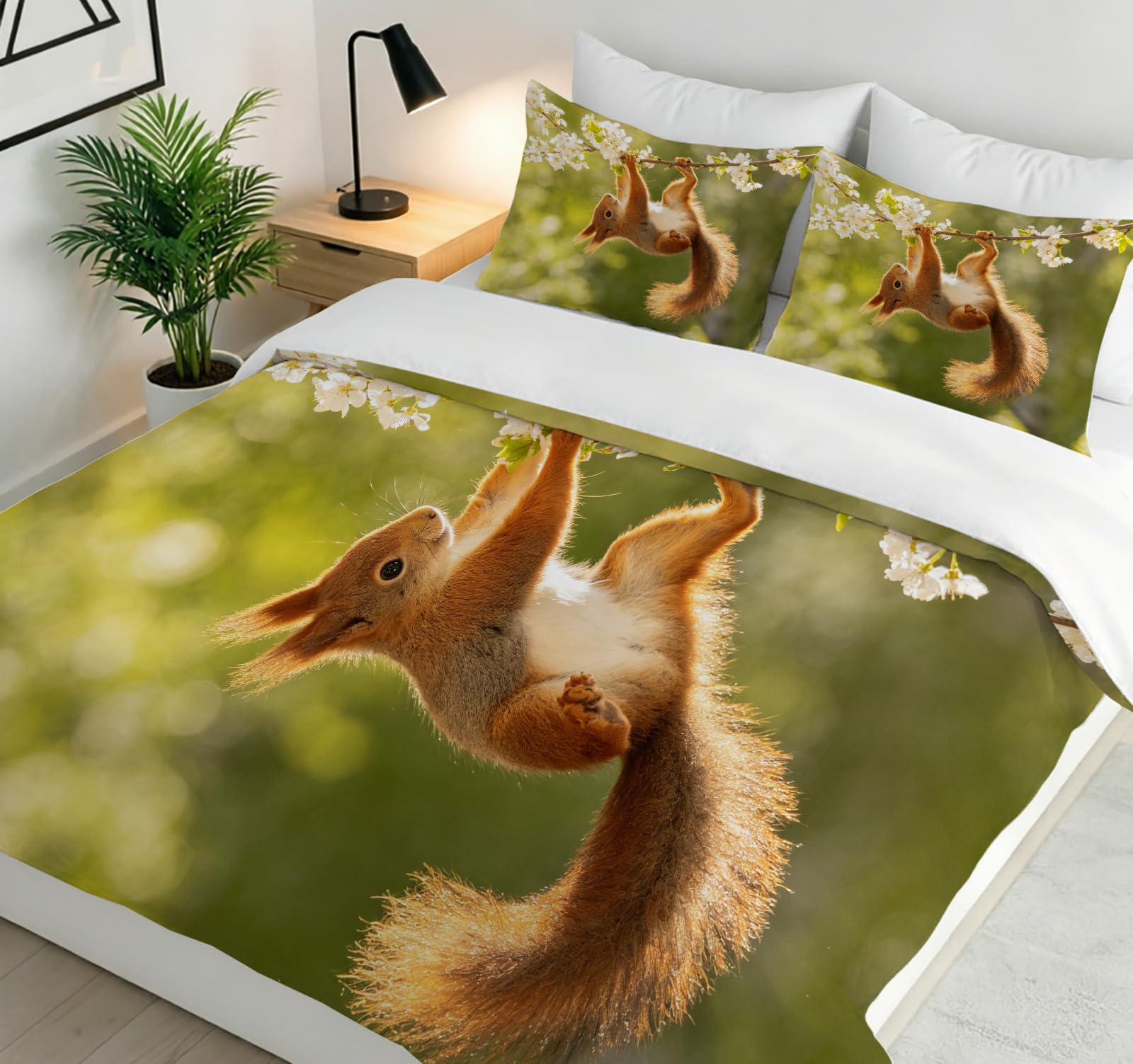 Funda Nórdica Cama 180 Ardilla Impresión 3D Microfibra Suave Ropa de Cama Fauna Silvestre Funda Edredon 240x260 cm con Cremallera y 2 Fundas de Almohada 50x75 cm l.946