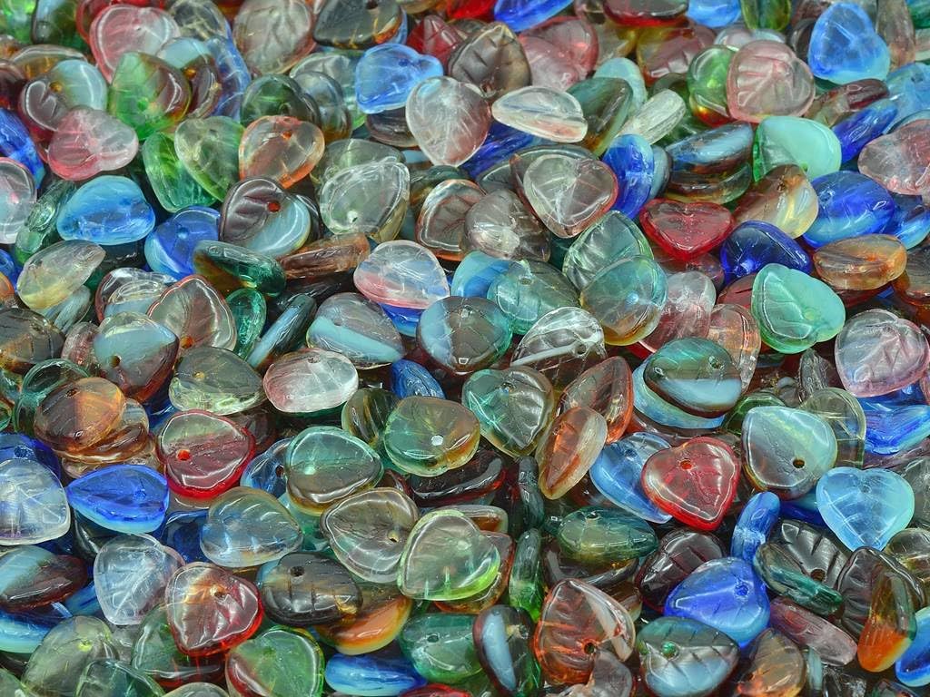 150pcs Leaf Beads, Mixed Colors (Mix), Glass, Czech Republic (0.35 inches)