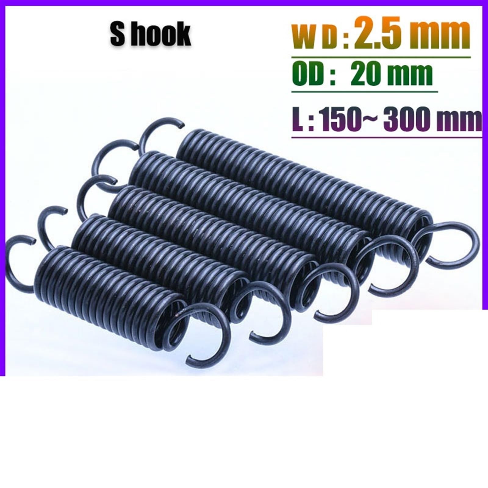 Verlängerungsfedern Drahtdurchmesser 2,5 mm Außendurchmesser 20 mm offener Haken S-Haken Zugfedern Rückzugfeder Spiralfeder Zugfeder Geeignet FüR Maschinen(260mm (1Pcs))