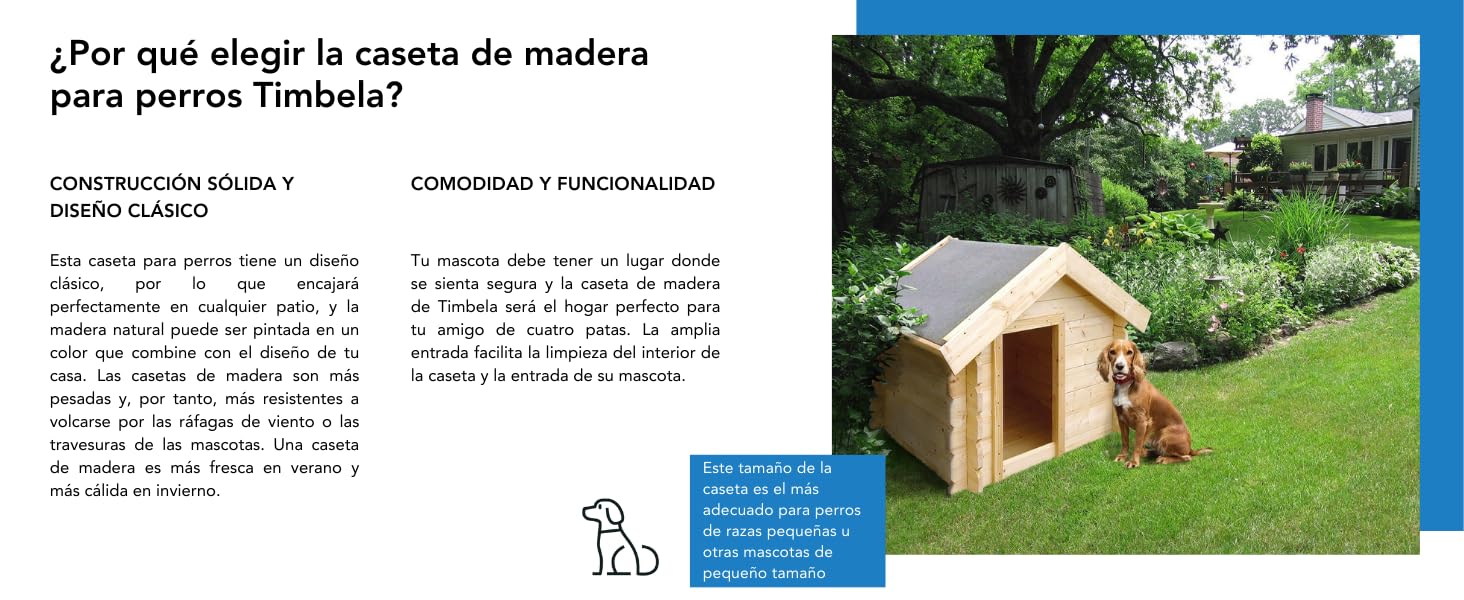 Caseta Perros Exterior Madera - 76 x 99 x H80 cm - casa Perro - Talla S -casa de Perros pequeños - Techo Impermeable - Timbela M401-1