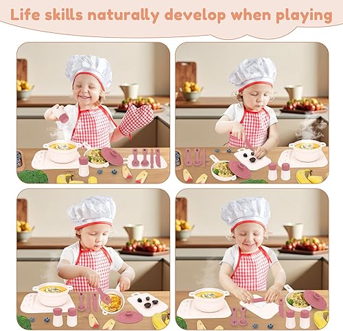 Miniatura 3 de TYRY.HU Juego de accesorios de cocina, 11 piezas de silicona sin BPA, juegos de comida para jugar, juego de cocina, ollas y sartenes, juguetes de