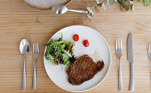 Miniatura 30 de Juego de cubiertos de 20 piezas de cubiertos de acero inoxidable negro con acabado de espejo forjado con mango martillado, servicio para 4 Espejo