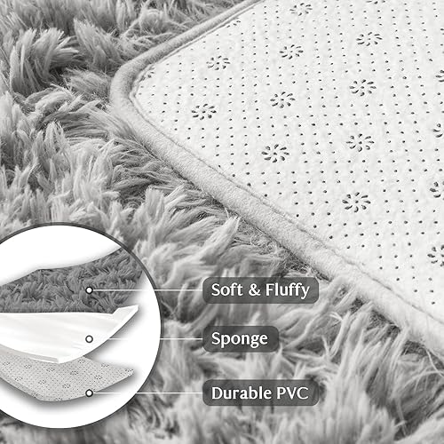 Miniatura 2 de Ashler Alfombra lanuda y esponjosa para sala de estar, alfombras ultra suaves, alfombra de felpa mullida para decoración del hogar, gris claro, 4 x