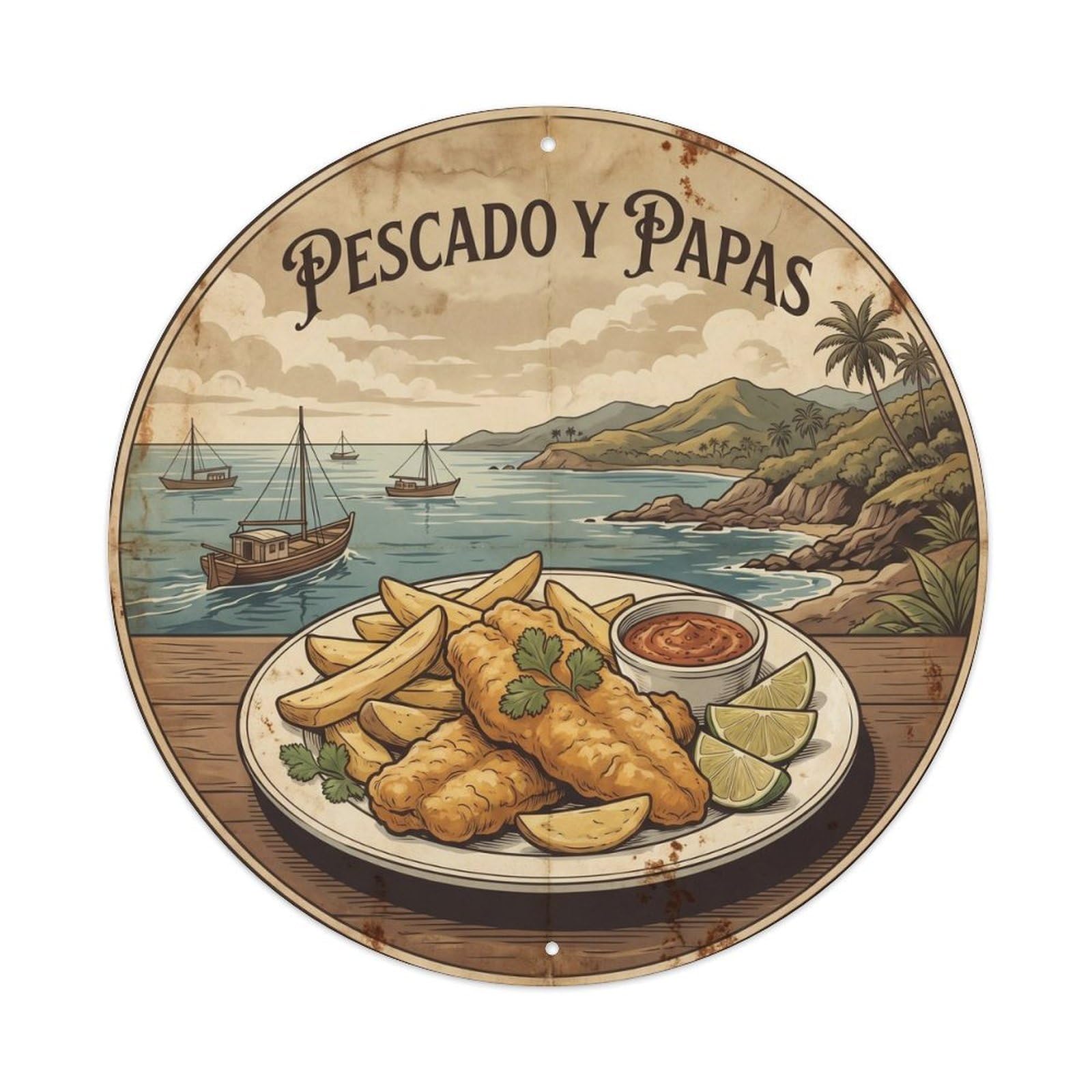 Panama Fish Supper Nostalgic Diner Culture Metal Tin Sign