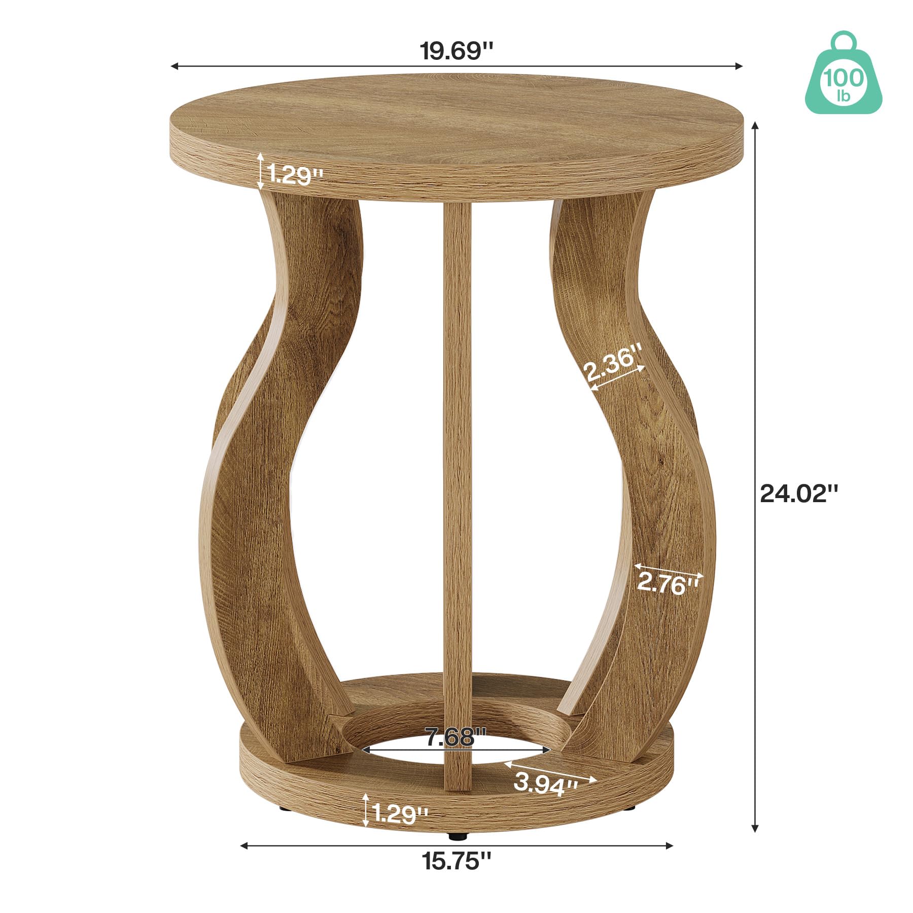 Tribesigns Round End Side Table: Farmhouse Wooden Side Table for Living Room, Bedside Nightstand with Curved Frame, Accent Nightstand for Bedroom, Small Spaces, Brown(1PC)