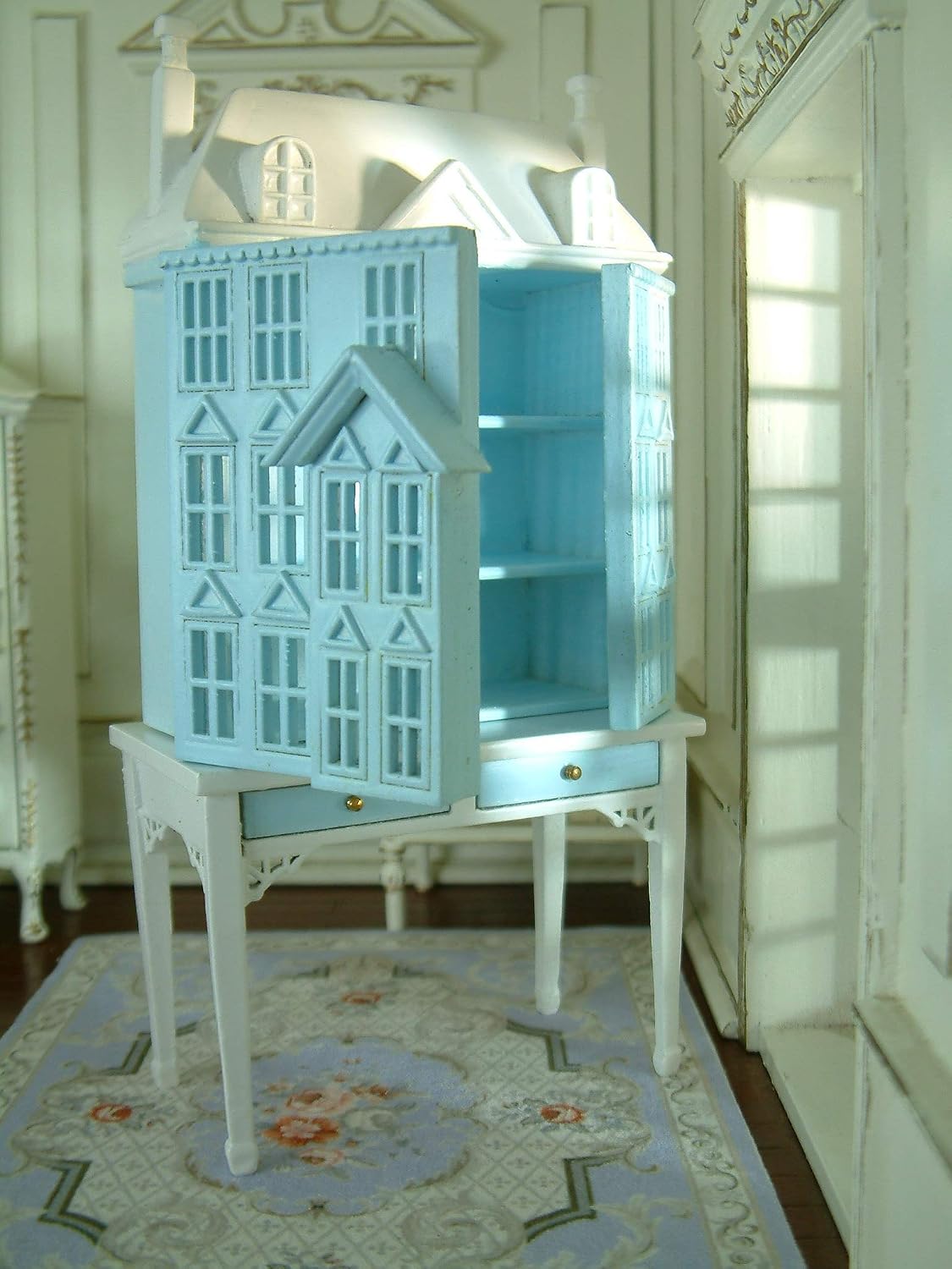 ARTLEER Blue White 1/12 Scale Miniature Furniture Royal Elegant Castle Cabinet Victorian Style
