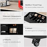 Vista 78 de LUMISOL Carrito de isla de cocina con ruedas de bloqueo con 2 cajones y 4 gabinetes, isla de cocina rodante con estantes ajustables, mesa de madera