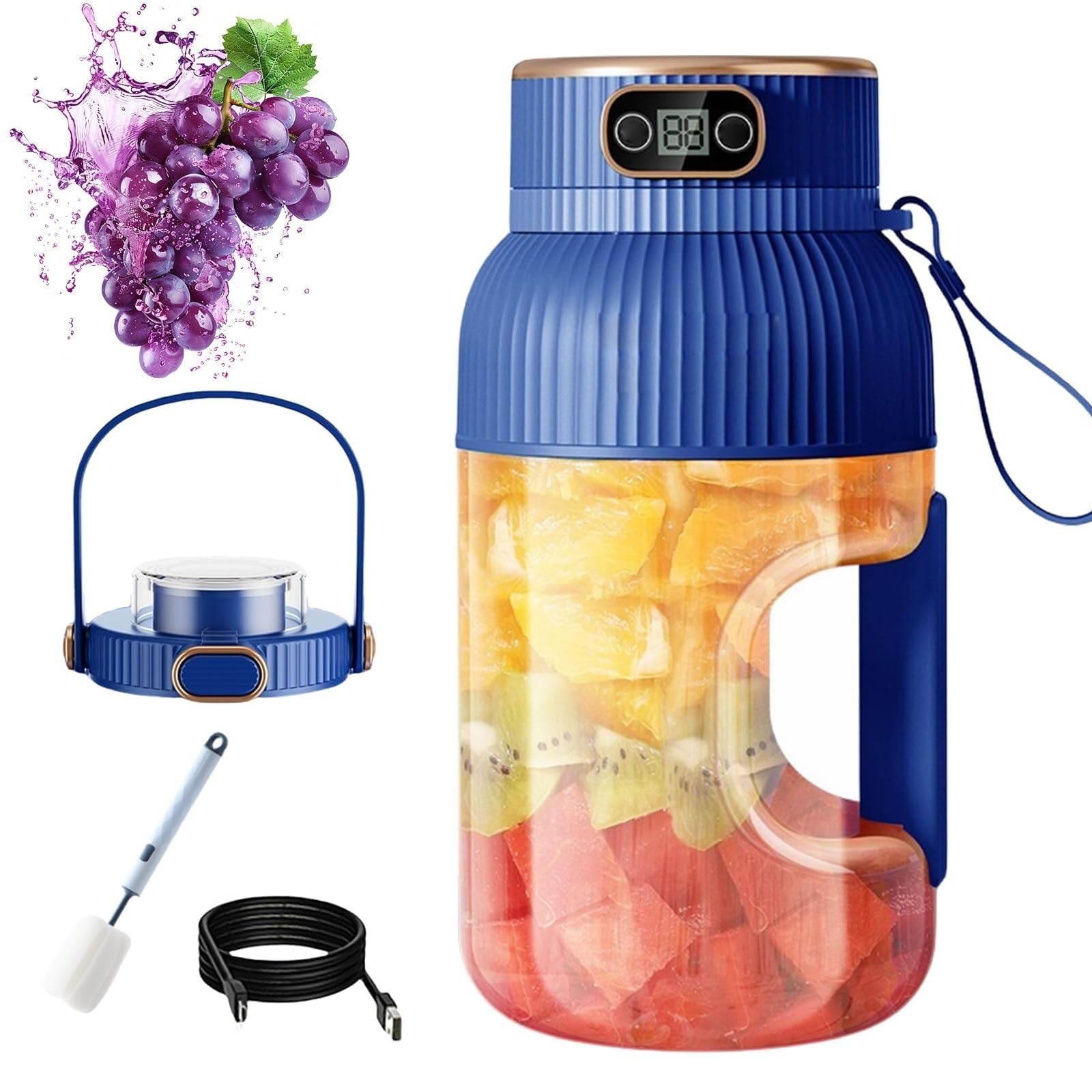 Blender przenośna wyciskarka do cytrusów z cyfrowym wyświetlaczem wielofunkcyjnym kompaktowym ładowalna przez USB kubek podróżny do smoothie mlecznego i świeżego soku (niebieski, pojedyncza filiżanka