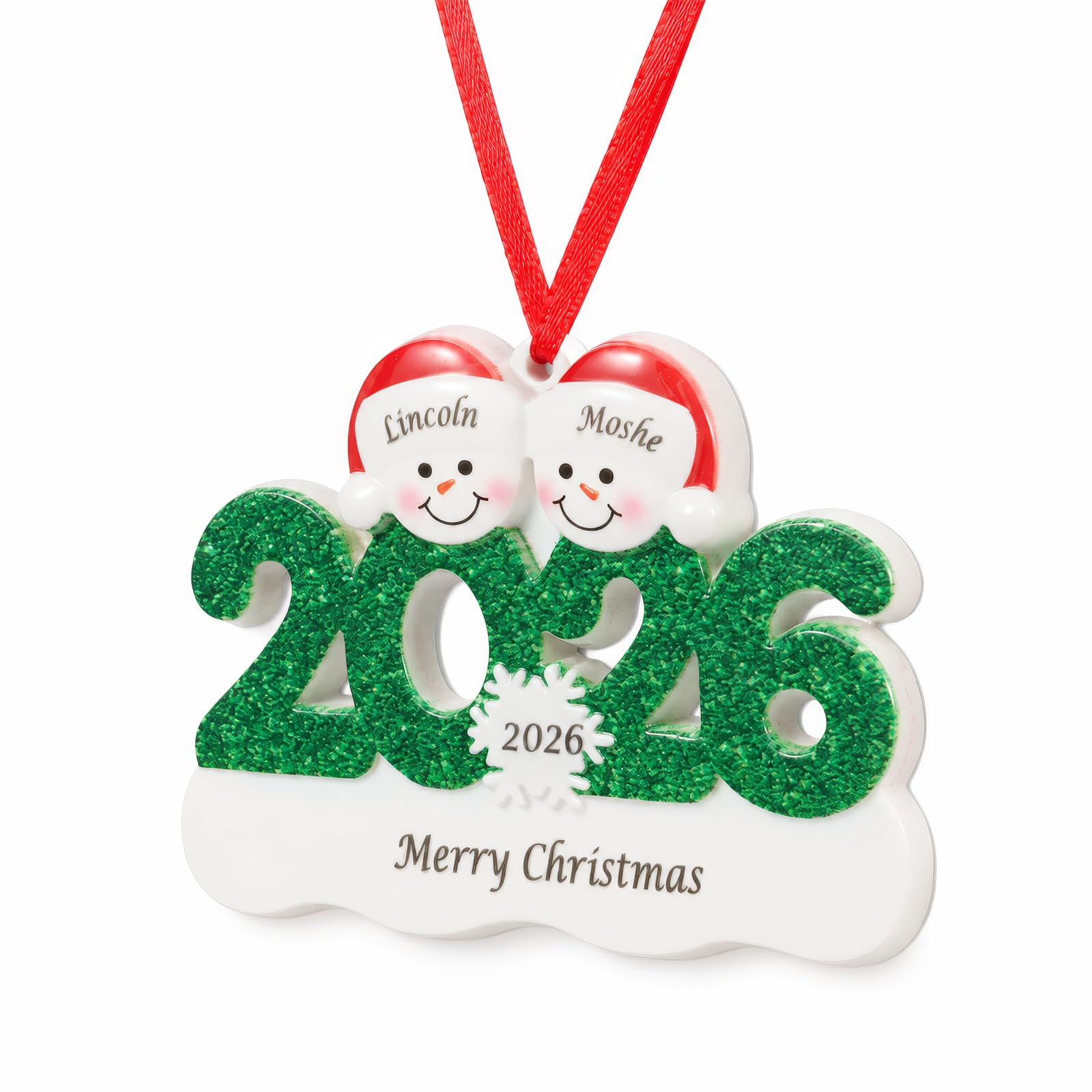 Jeweidea Personalised Family Christmas Ornament with Names Resin 3D Snowman Christmas Tree Ornament Hanging Decoration Xmas Gift for Family Friends，2 Names