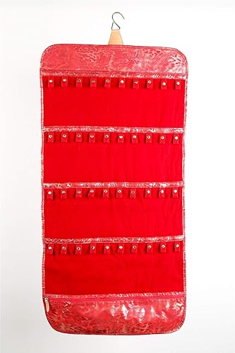 Miniatura 4 de Angelina's Palace Tenby Jewelry - Organizador de doble cara para colgar joyas, rollo de almacenamiento de joyas, 24 barras de anillos de aretes, 28