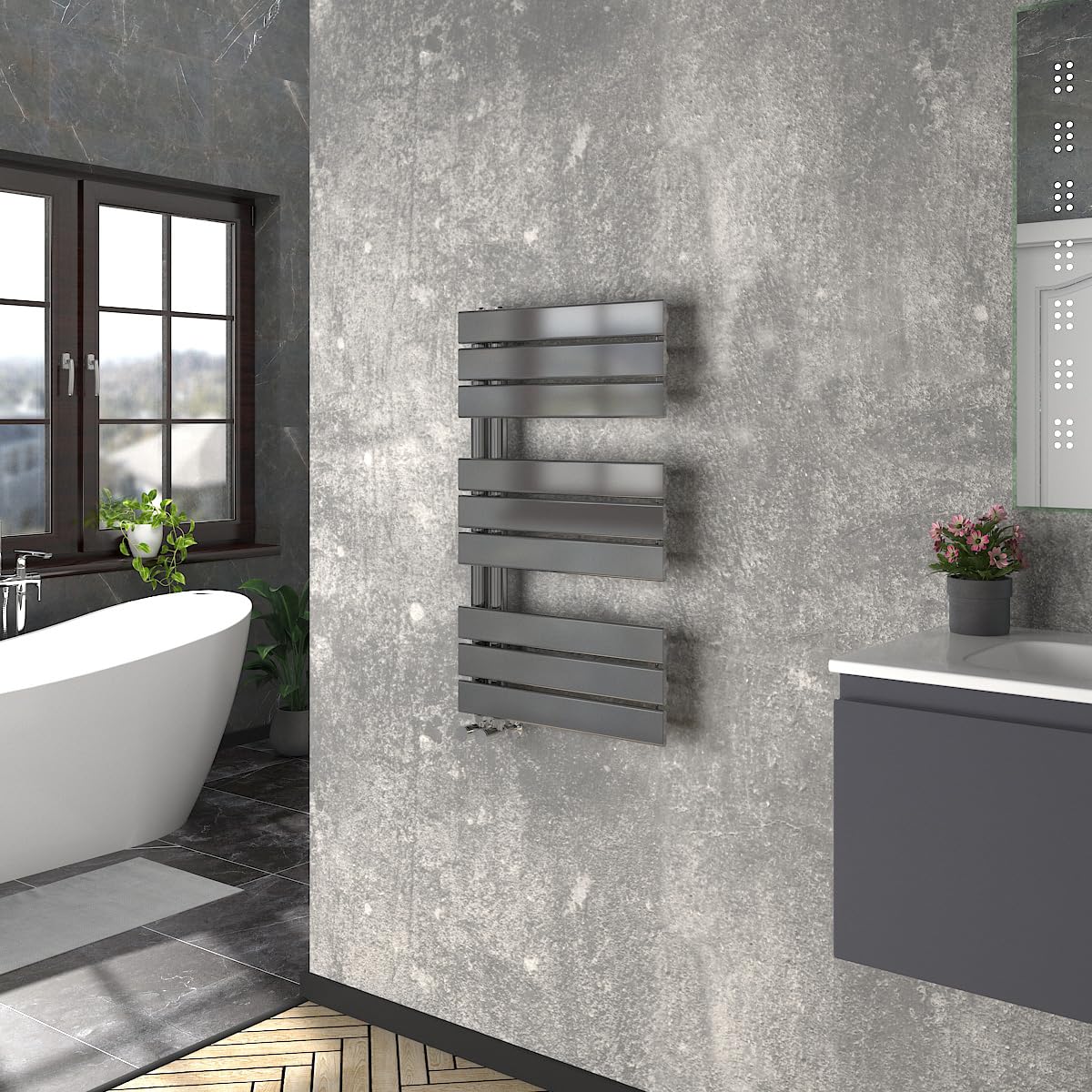 Warmehaus Gunmetal Designer Heated Towel Rail Bathroom Ladder Radiator Warmer Central Heating Rads Flat Panel 824X500mm