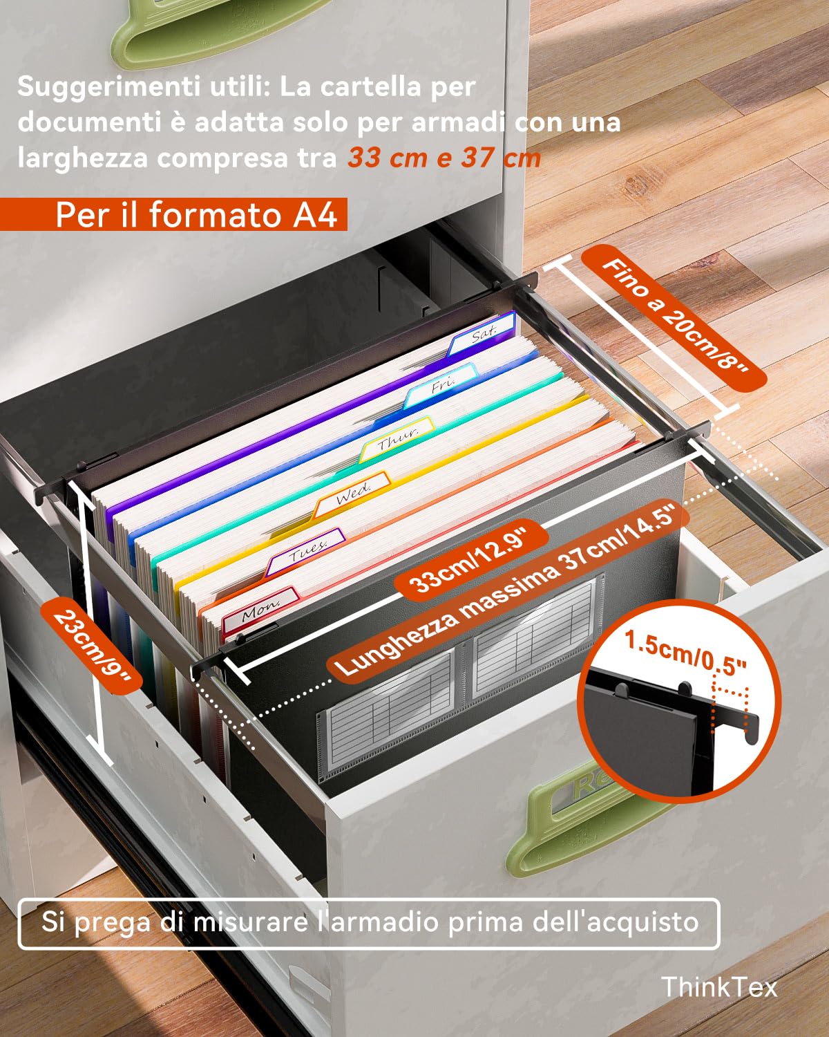 ThinkTex Plastikowa teczka na dokumenty A4, 7 innowacyjnych kieszeni akordianowych 3 cm, duża pojemność, wielokolorowe zakładki - 1 opakowanie