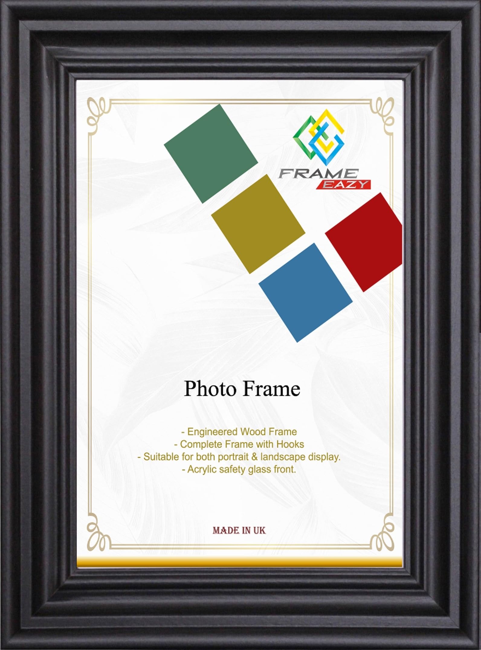 Frame Eazy Black Modern Swept 14 X 10 Inch Picture Frame In Multiple Colours & Sizes - Wide Frame With Safe Perspex Front & Wall Mounting - 14" X 10" (35.6 X 25.4Cm) Photo Frame