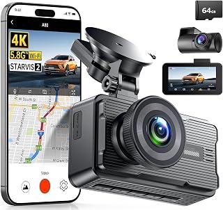 JOMISE A80 4K Front & Rear Dash Cam: 5.8GHz WiFi, GPS, 64GB Card, STARVIS 2 Night Vision, 24H Parking Mode