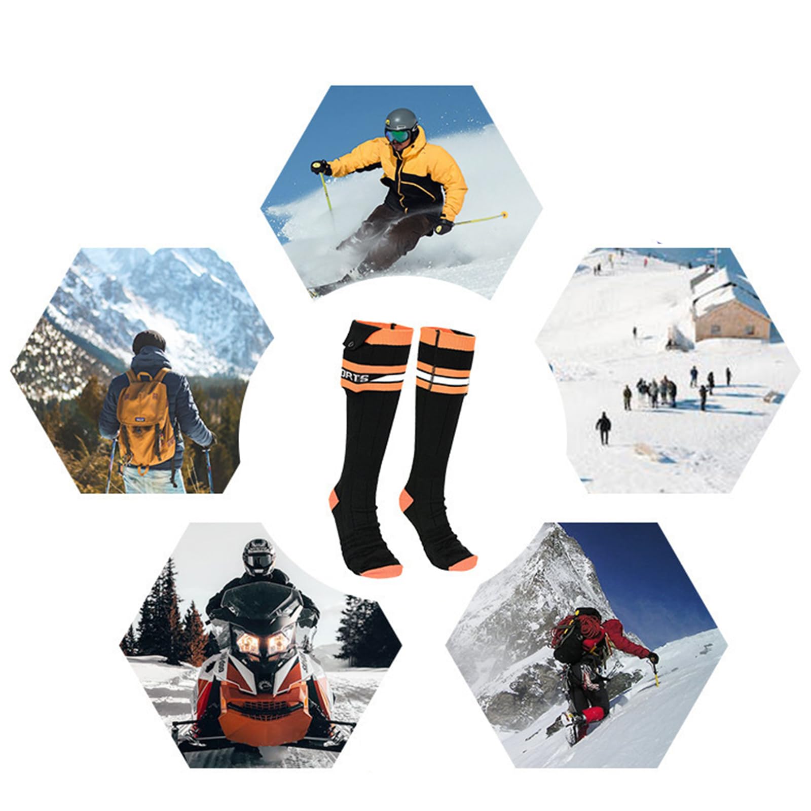 Heated Ski Socks, Electric Heated Socks for Camping Fishing Cycling Skiing Skating Hunting Hiking (B)