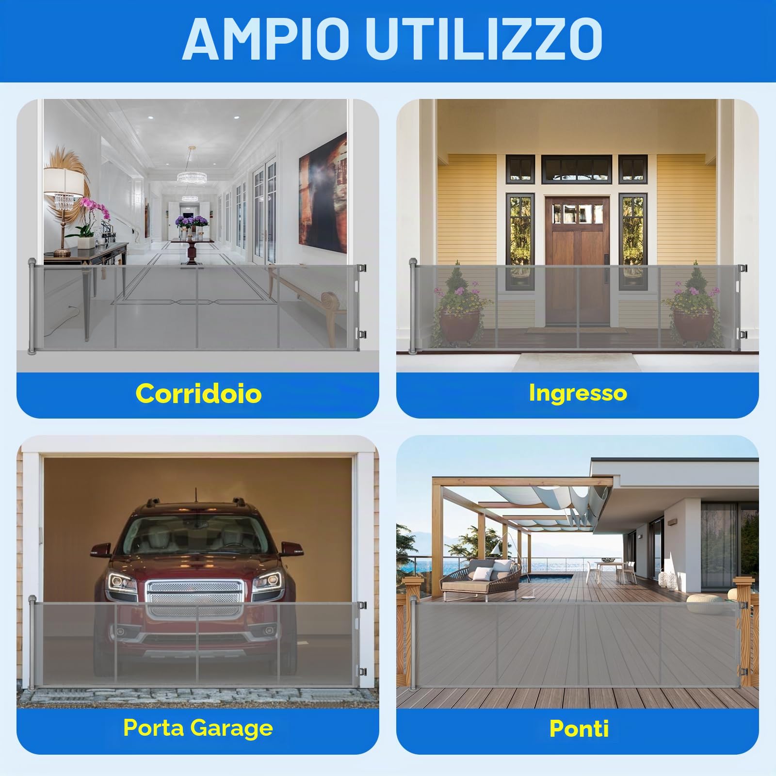 Cancelletto di Sicurezza Retrattile per Bambini, 0-500 cm (Grigio) | Cancelletto Estensibile per Bambini Scale e Corridoi Interni ed Esterni Cancello per Cani
