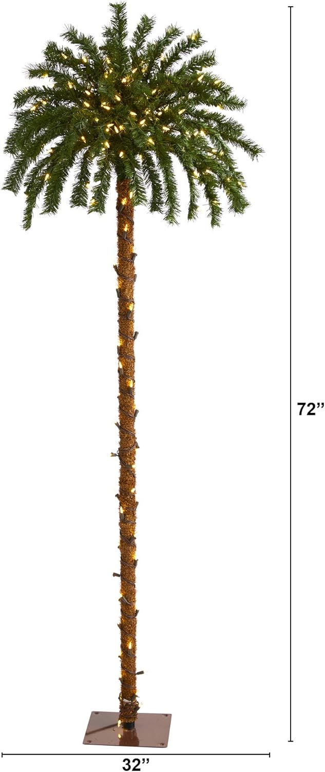 Nearly Natural 6ft. Christmas Palm Artificial Tree with 200 Warm White LED Lights