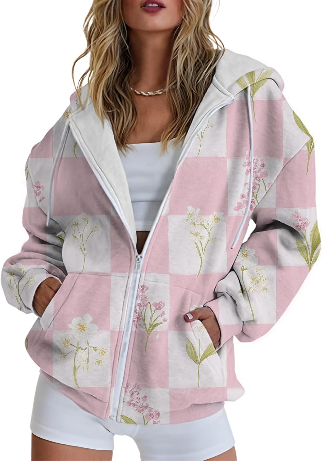 Graphic Hoodies for Women Long Sleeve Trendy Zip Up Oversized Sweatshirts with Pocket