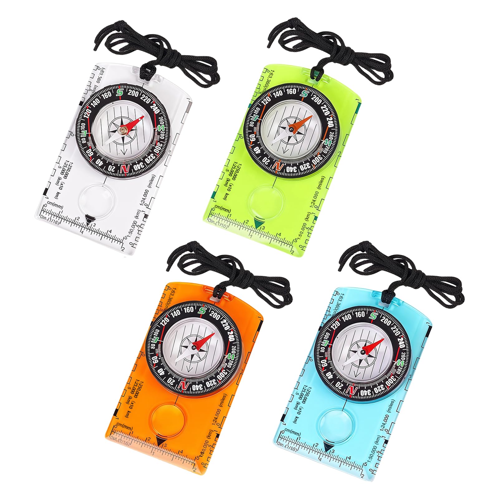 Flintronic 4Pcs Navigation Compass, Multifunctional Hiking Compass, Waterproof Pocket Compass for Expedition Map Reading, Navigation, Orienteering and Survival