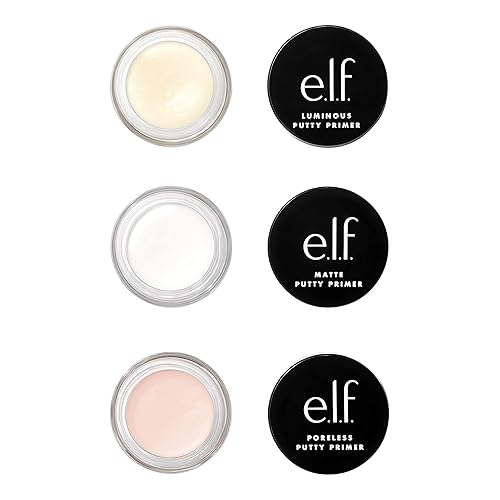 e.l.f. Trío de imprimación de masilla, incluye masilla sin poros, masilla mate y masilla luminosa, tamaño de viaje, 0.14 onzas cada uno