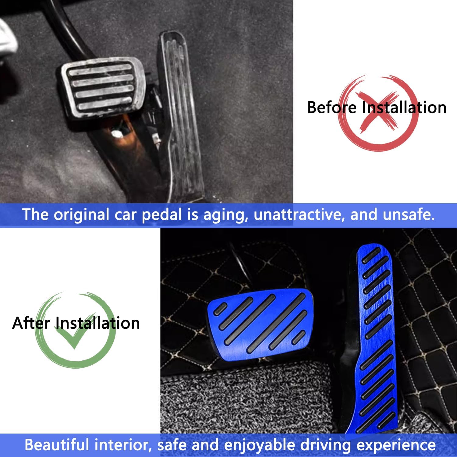 Aluminum Alloy Gas Brake Pedal Cover for Chevy Camaro 2016 2017 2018 2019 2020 2021 2022 2023 No Drilling Non Slip Aluminum Brake and Accelerator Pedal Covers Interior Accessories 2PCS(Blue)