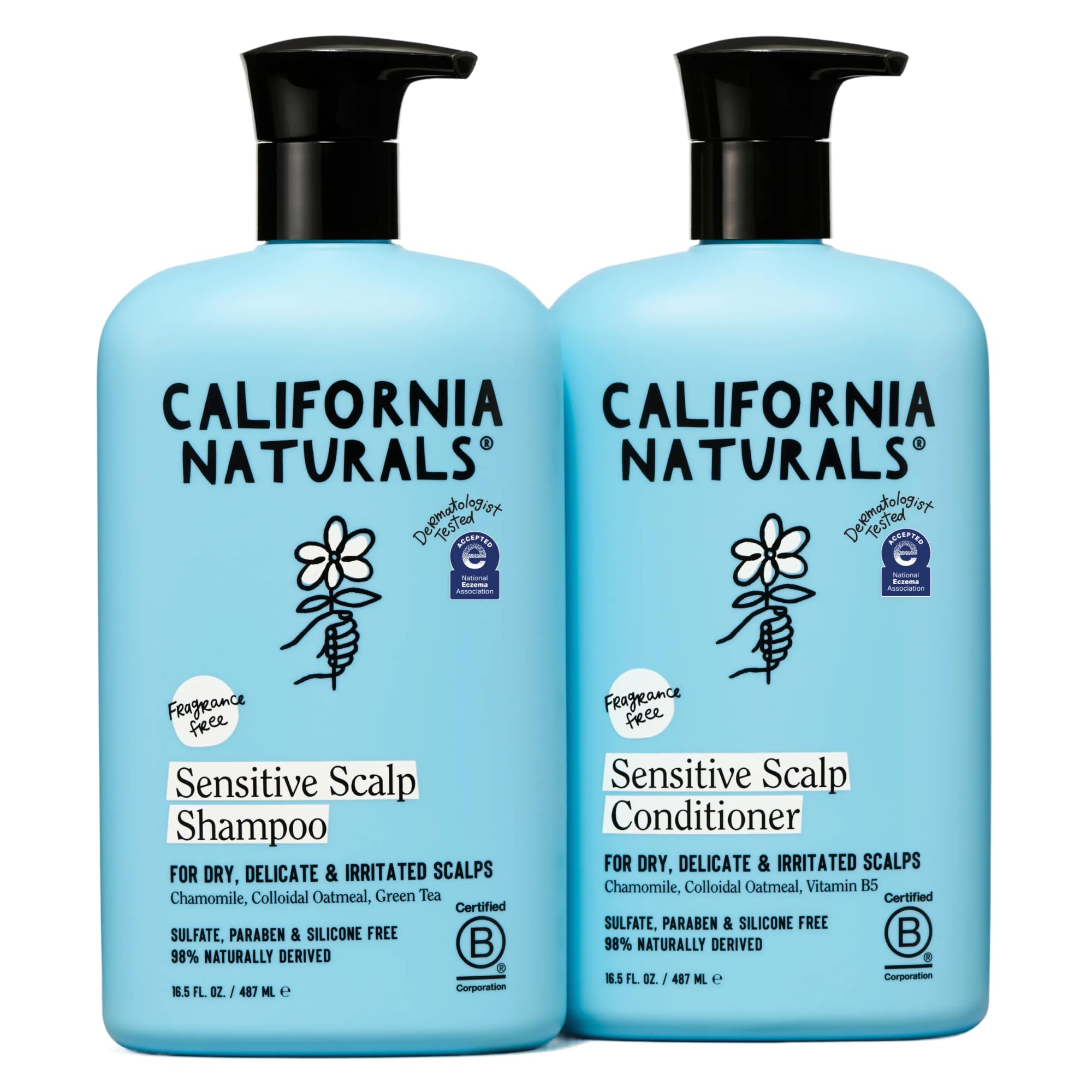 California Naturals Sensitive Scalp Shampoo & Conditioner Set, Unscented, Soothing & Gentle, Fragrance Free, Colloidal Oat & Chamomile, Paraben, Sulfate Free, NEA Accepted, 16.5 oz