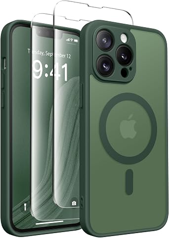 CAPRARO Magnetic for iPhone 13 Pro Case, [Compatible with MagSafe] [Full Camera Protection] Shockproof Protective Slim Translucent Matte Phone Case for iPhone 13 Pro 6.1, Deep Green