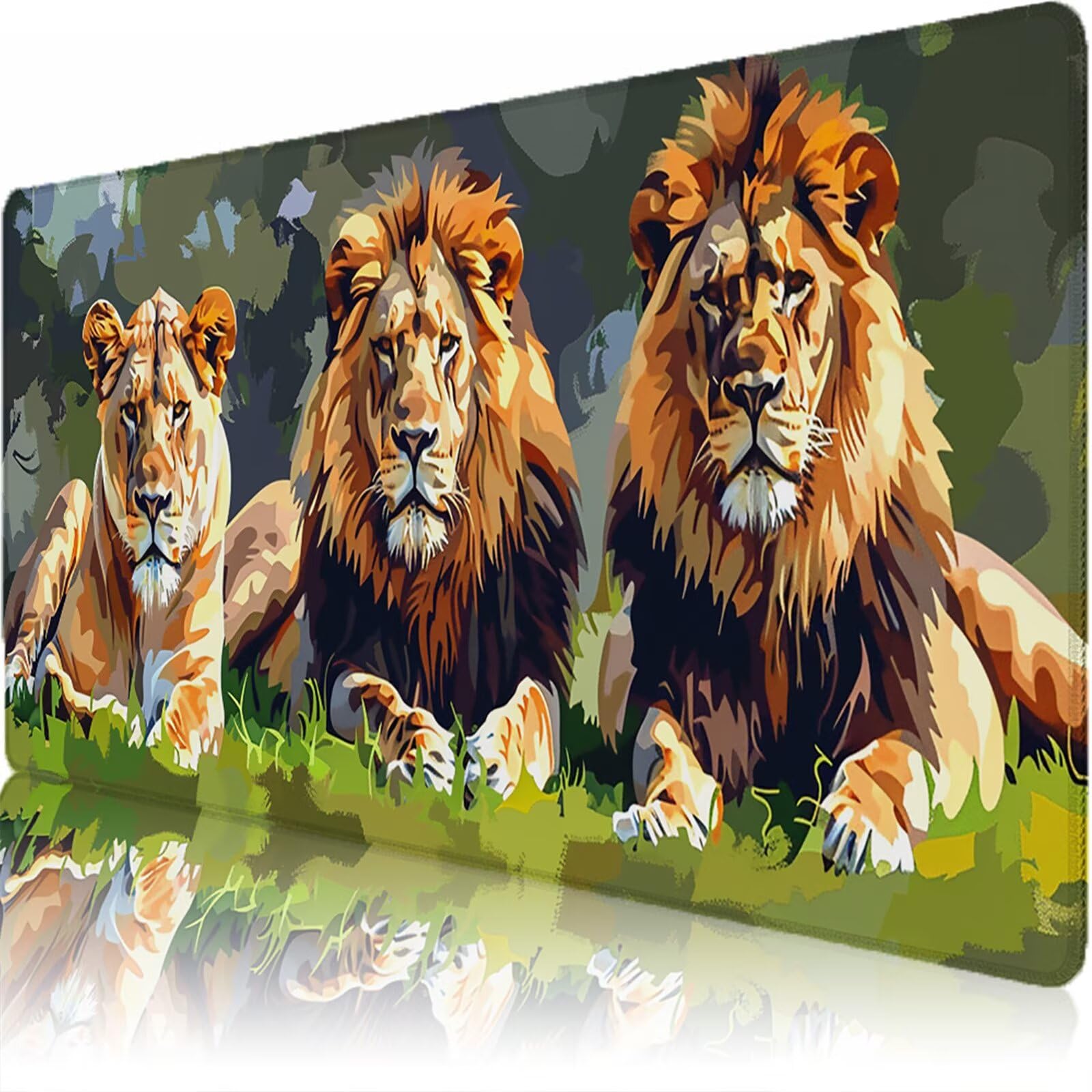 Alfombrilla Ratón XXL 1200 x 600 x 3 mm, Alfombrilla Escritorio, León Grande Protector de Mesa con Base de Goma Antideslizante y Bordes Cosidos, Impermeable, para Oficina, PC, Gaming (Animal) L-x7122