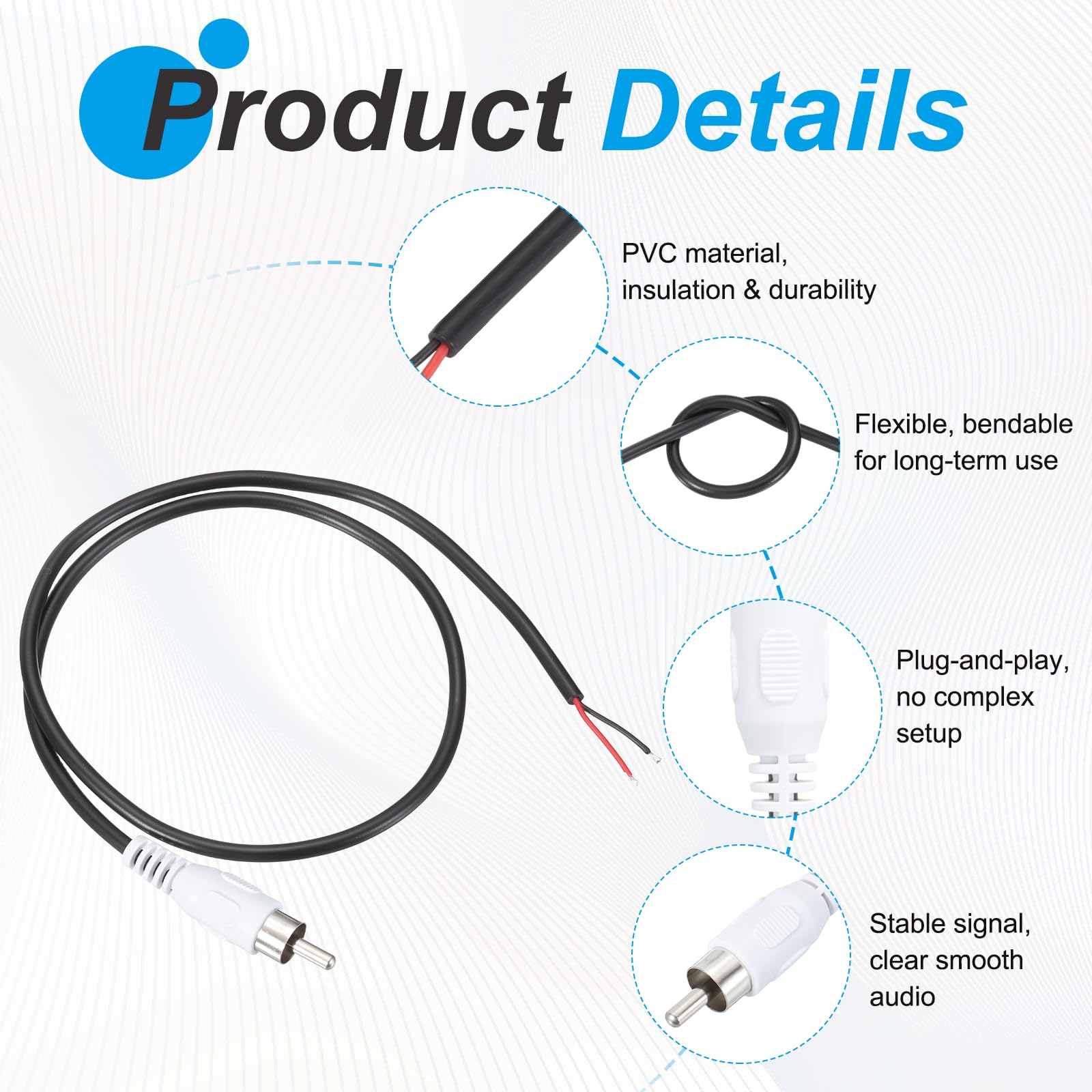 MECCANIXITY Cable de altavoz RCA a cable desnudo de 1.6 pies, repuesto de 22 AWG, conector RCA macho hembra a extremo abierto, adaptador de conector de cable de audio para amplificador, altavoces de