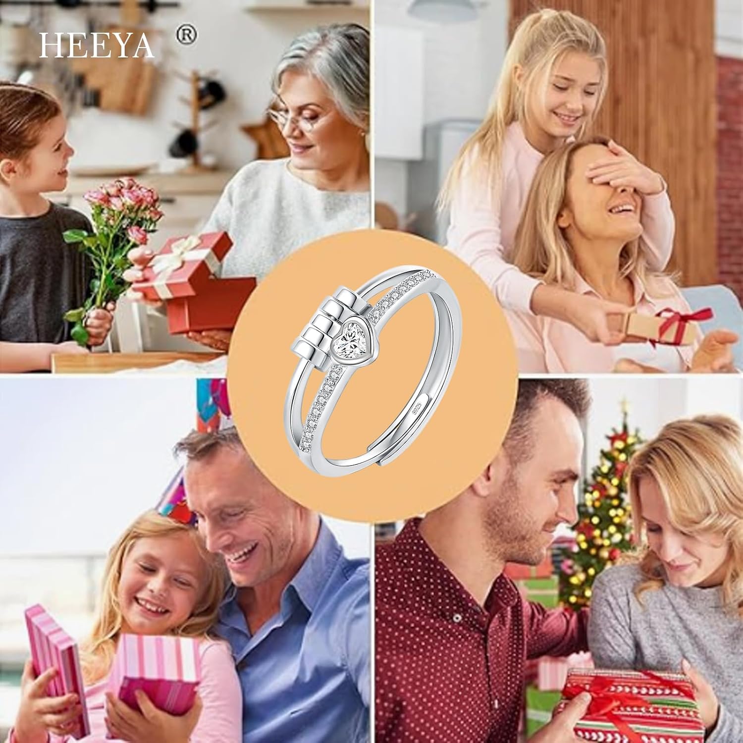 Birthstone Rings for Women,Dainty Sterling Silver Gold Plated Fidget Rings,Anxiety Heart Ring,Adjustable Spinner Birthstone Ring for Women,Birthday Christmas Gifts for Wife Daughter Sister - Image 6