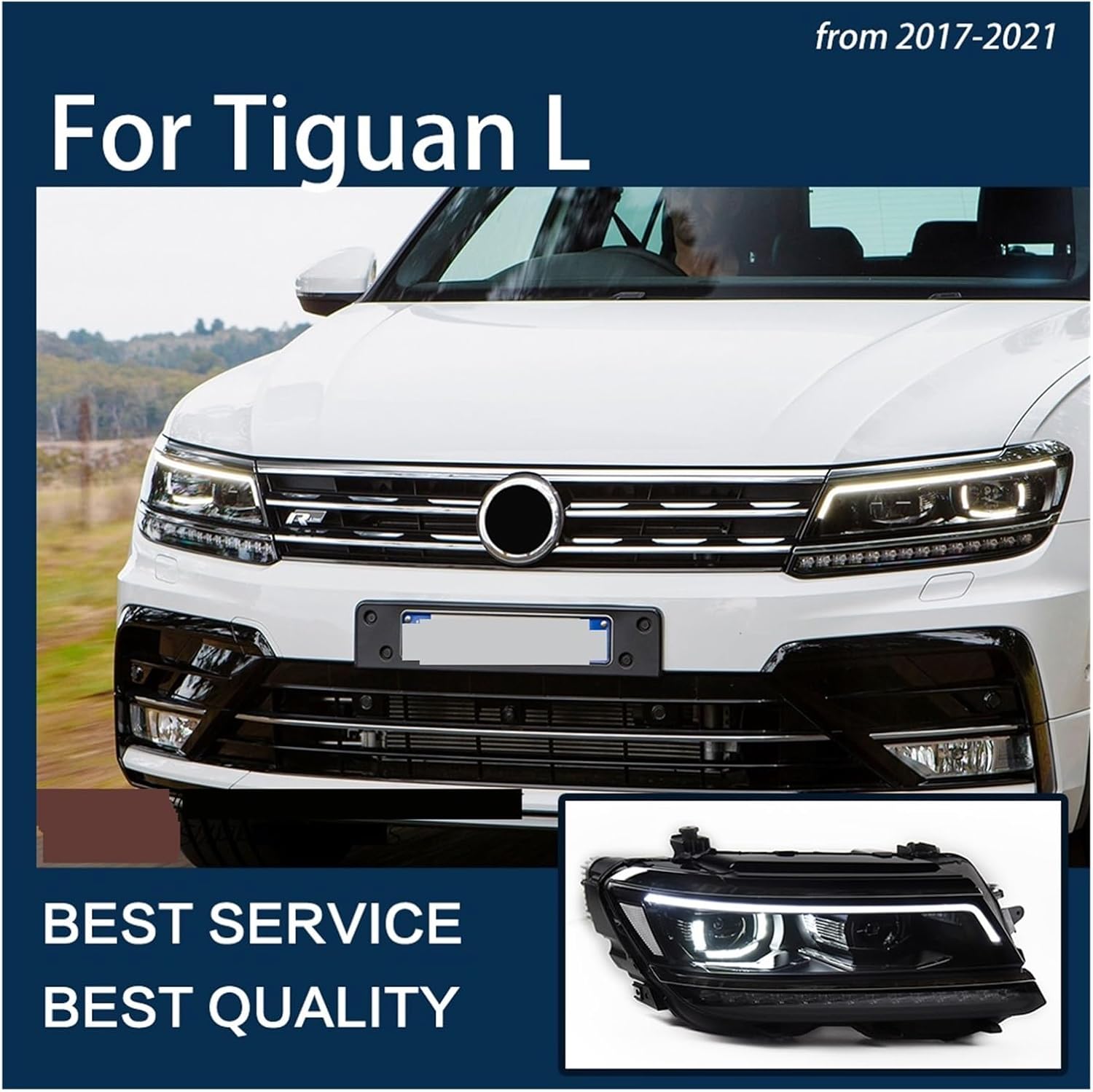Automobile Headlight Assembly Compatible For Tiguan L 2017-2021 LED Auto Headlight Assembly LHD RHD Upgrade Dynamic Signal Lamp Bicofal Lens Tool Accessories ( Color : Set , Size : Left Hand Drive )