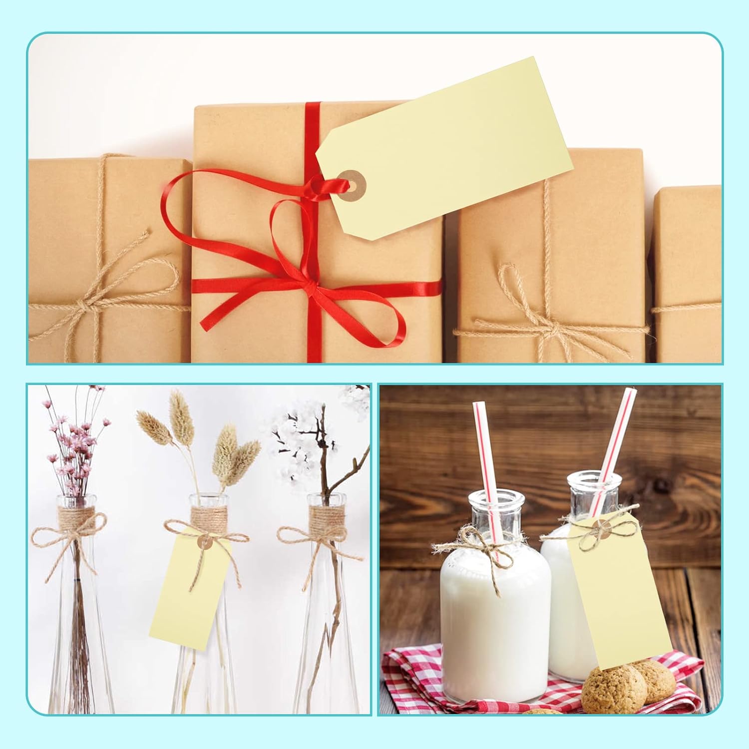 SallyFashion Blank Shipping Tags, 120 PCS 4 3/4 x 2 3/8 inches Manila Hang Tags with Wire Label Tags : Office Products