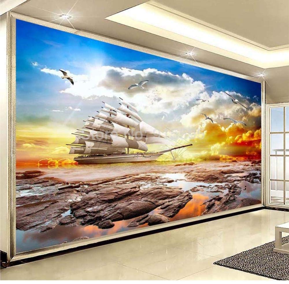 Papier peint mural 3D voilier 350x245 cm pour décor de salon moderne