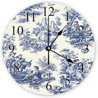 Reloj de pared decorativo silencioso sin tictac, color azul, vintage, redondo, moderno, de madera, para dormitorio, sala de estar, hogar, oficina, escuela, decoración de pared, 38 x 38 cm
