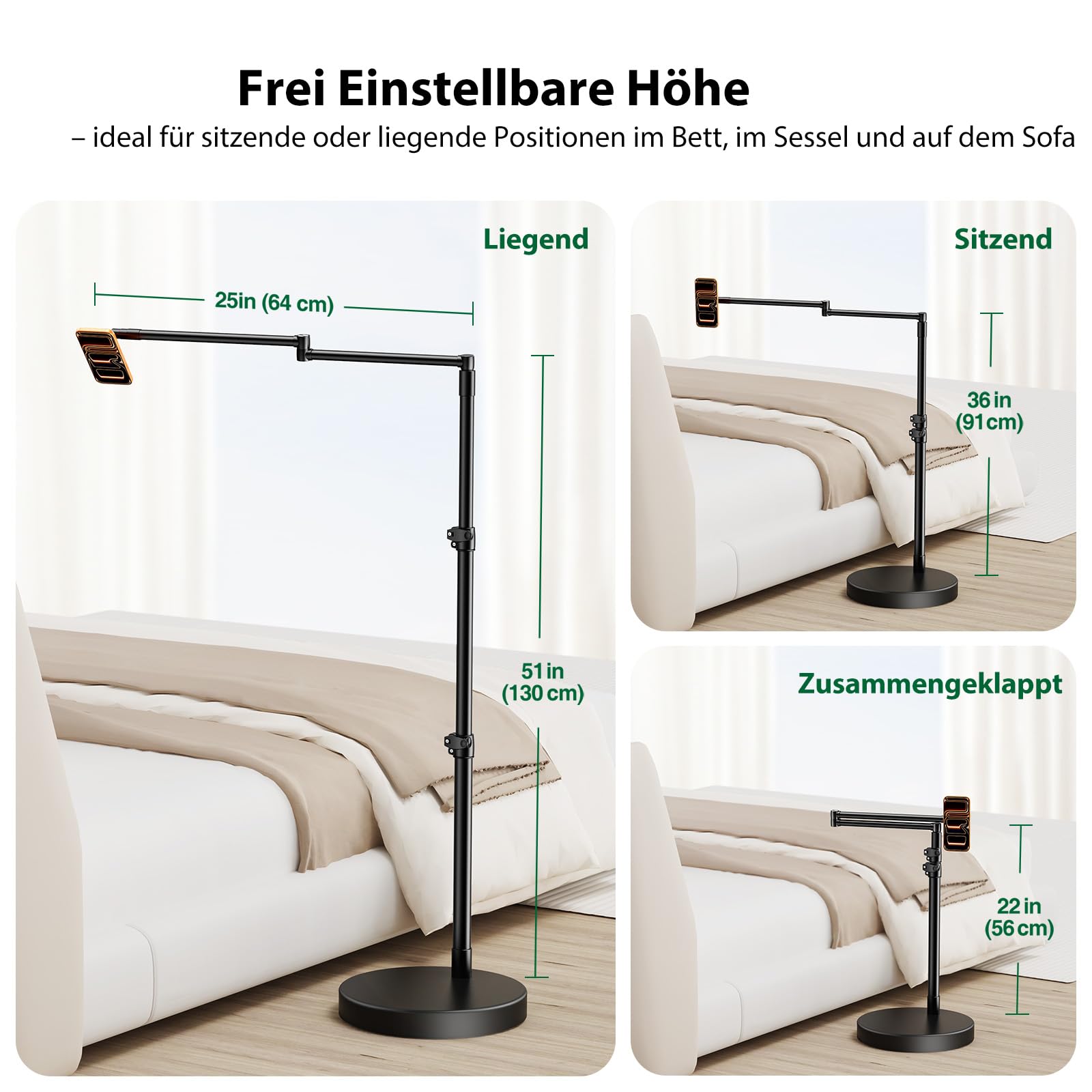 elitehood Magsafe Bodenständer Handyhalterung Bett Langer Arm | Magnetischer Handy Halterung Bett - Stabiler Sockel, 63.5 cm Aluminiumarm, Overhead Stativ Handy für Videoaufnahmen, Filmen