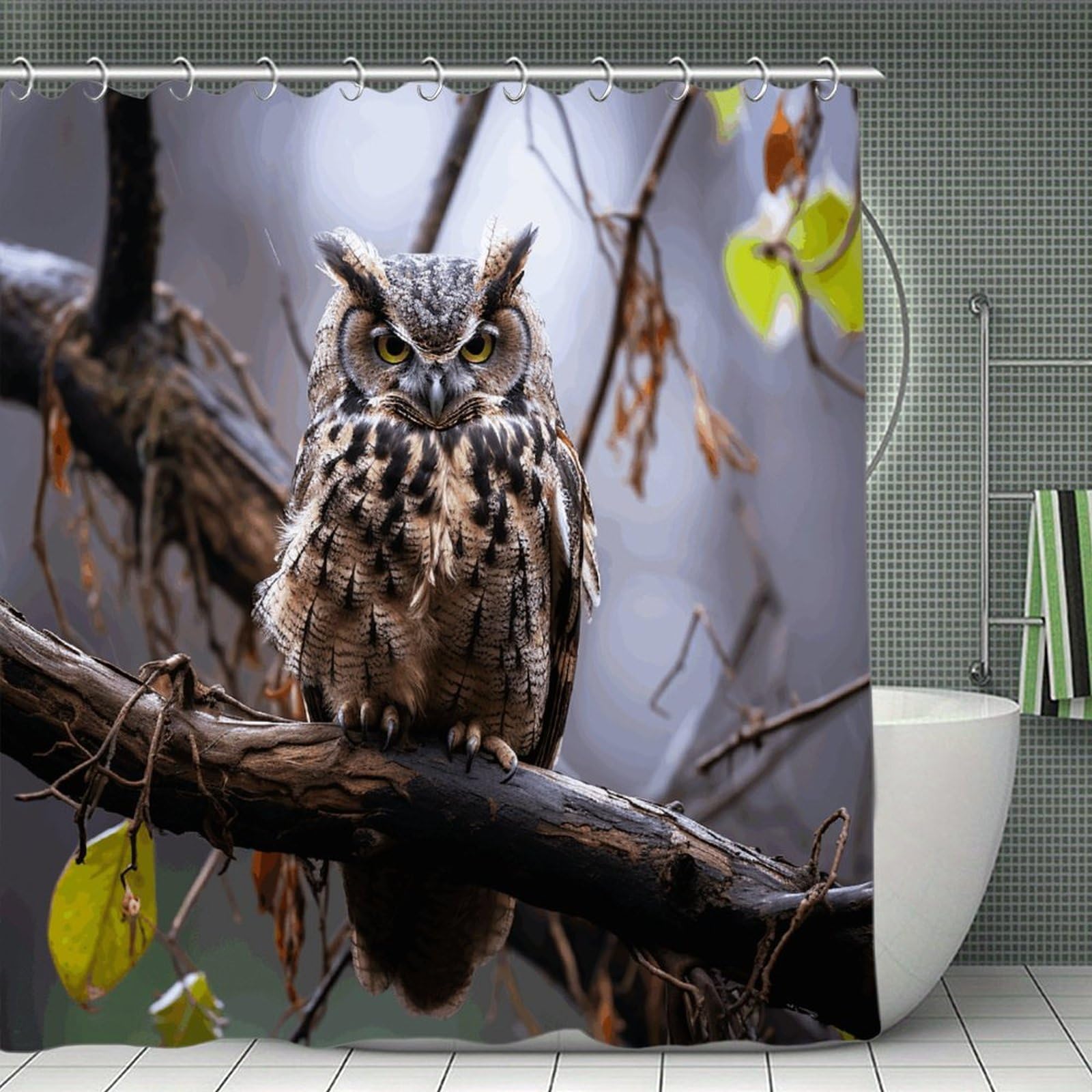 VstaDank Owl on A Branch Bath Curtain Elegant Heavy Duty Shower Curtains 70x70 in Rustic Farmhouse Cloth Shower Curtains Neutral Modern Bath Curtain for Bathroom