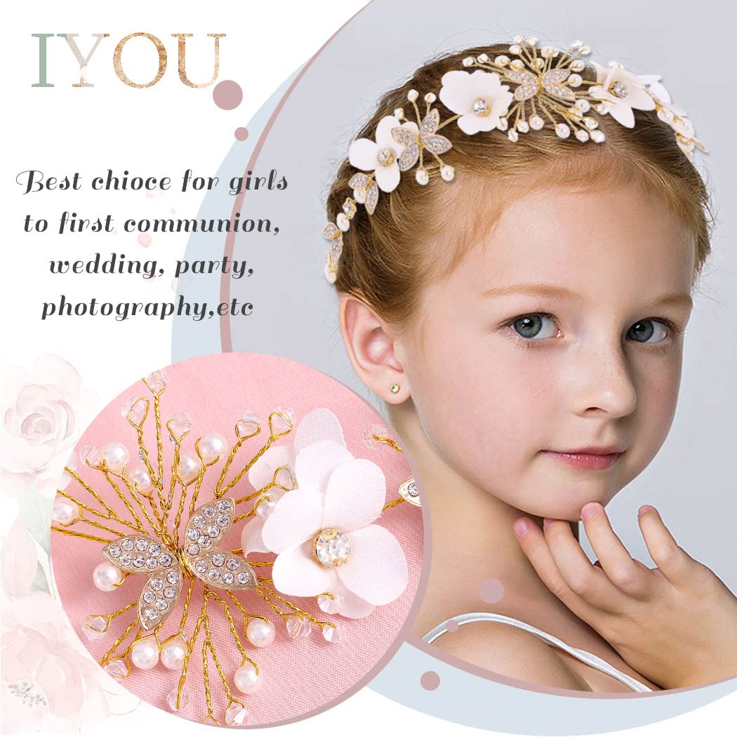 Fascia Per Capelli SUSSURRO Con Fiori E Perle Dorate – Tiara Rampicante Principessa, Per Bambine E Ragazze, Accessorio Elegante Per Feste E Matrimoni