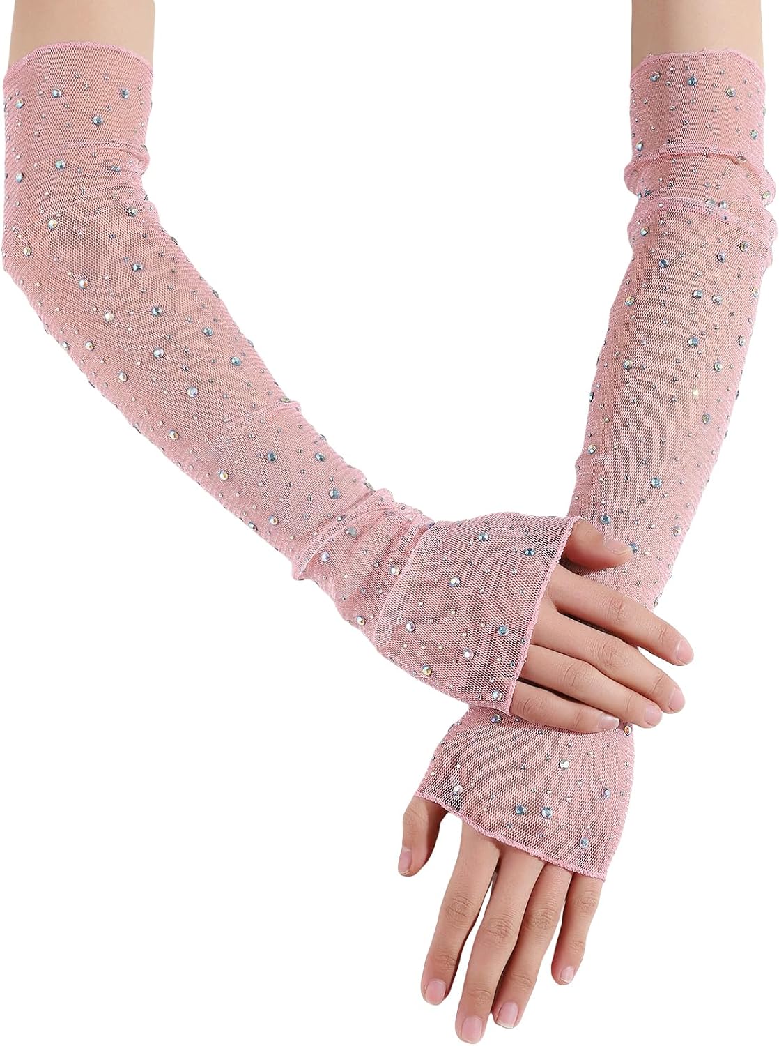 SHENHE Women's Sheer Lace Gloves Tulle Mesh Vintage Long Fingerless Gloves Elbow Length Arm Sleeves Mittens
