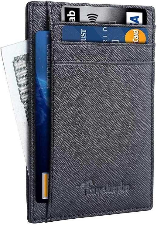 Travelambo Front Pocket Minimalist Leather Slim Wallet RFID Blocking