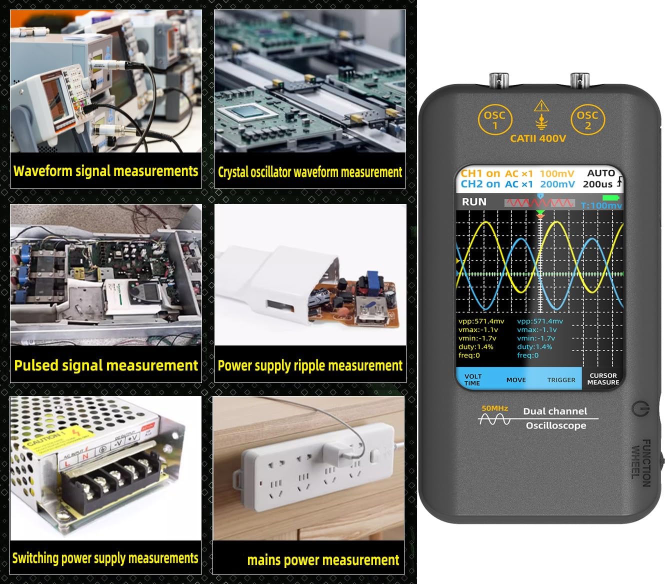 RQG Dual Channel Handheld Oscilloscope, 50MHz Bandwidth, Model 7968-O2 ...