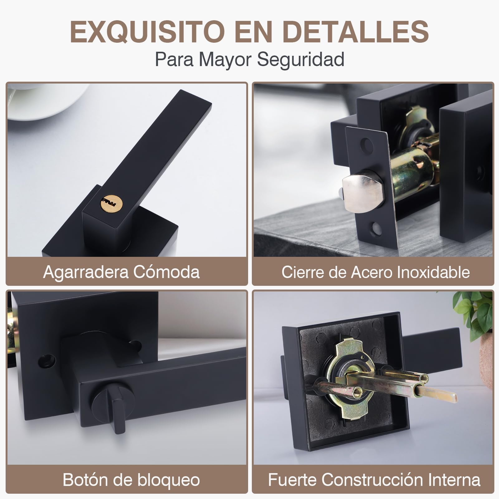Manija de Puerta de Servicio Pesado, Con Cerradura de Llave, Negro, Reversible para Cocinas y Baños de Oficina (2PCS)