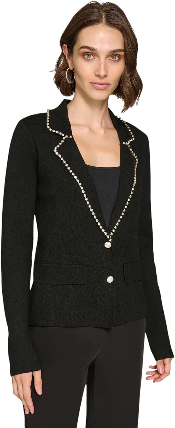 KARL LAGERFELD Paris Women's Rhinestone Cardigan Blazer (Black, X-Small) - Image 3