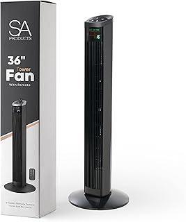 SA Products 36” Tower Fan - Oscillating Stand Fan With 3 Wind Speeds, 3 Modes, Remote Control, LED Display, Timer Function - Quiet Cooling Floor Fan For Bedroom, Nursery, Living Room, Office - Black