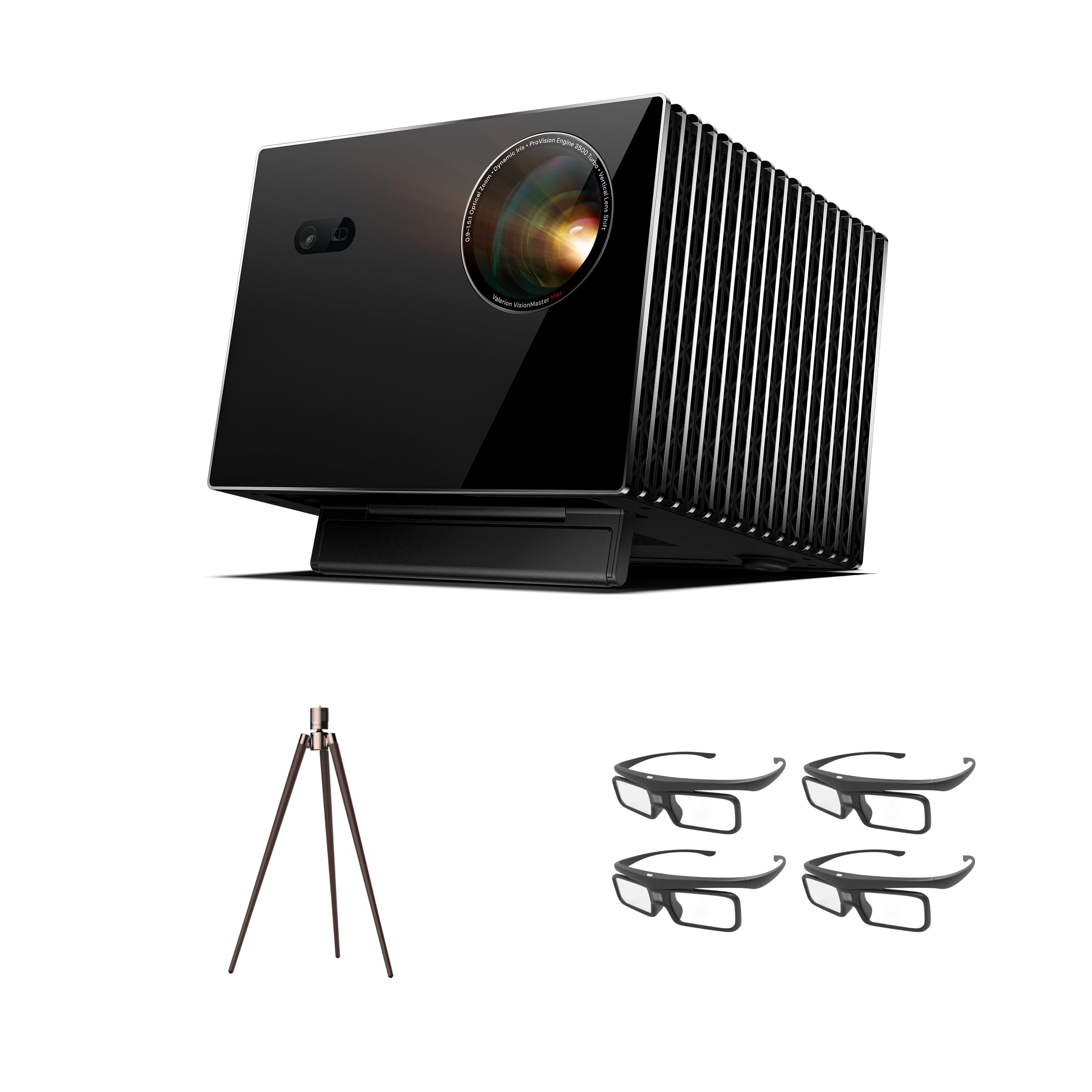 AWOL Valerion VisionMaster Max with Walnut Tripod Stand and DLP Link 3D Glasses(4 Pack）