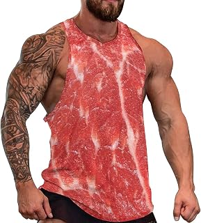 Raw Meat Pork Pattern Mens Tank Tops Sleeveless Shirts Muscle Undershirt for Gym Beach Summer L