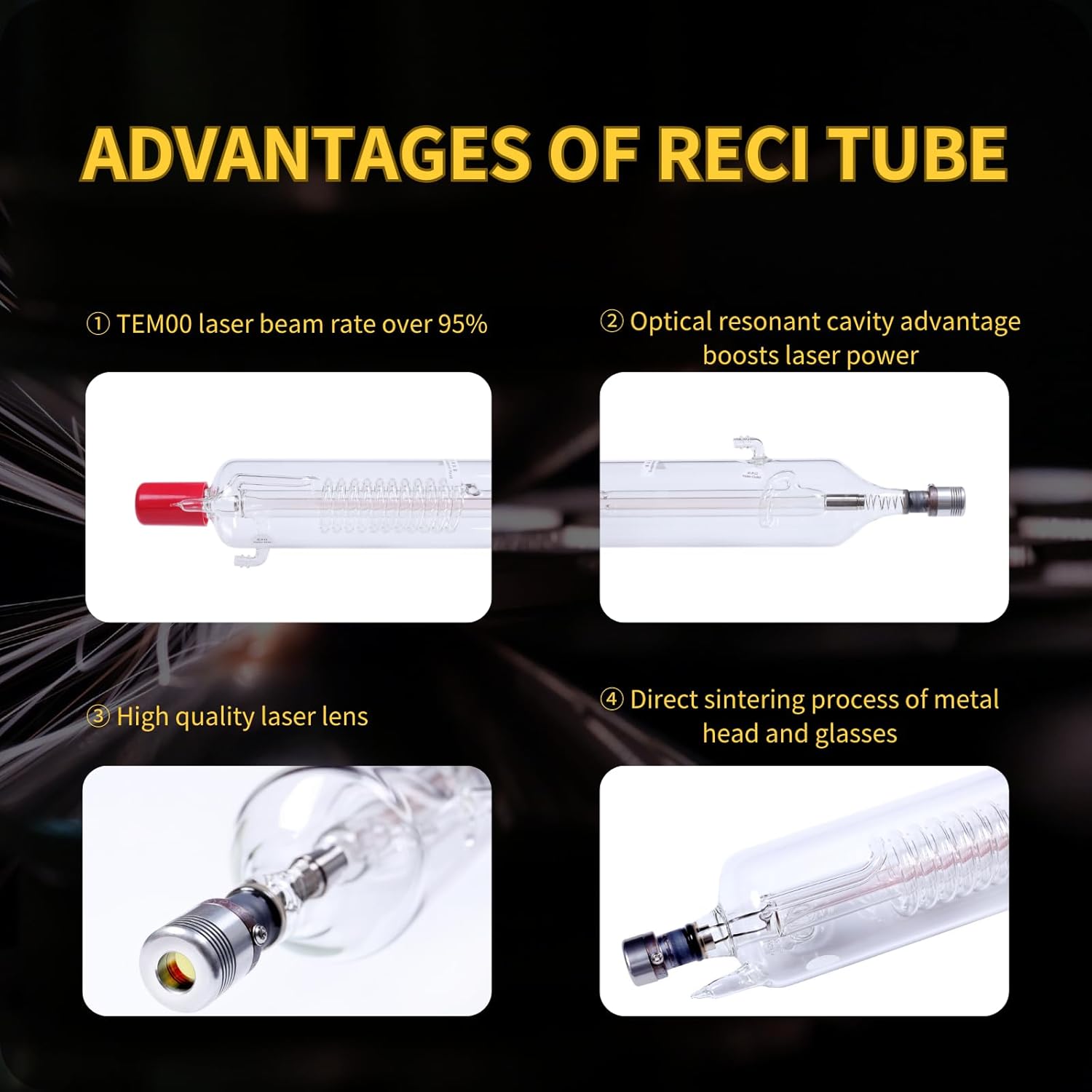 RECI 100W CO2 Laser Tube W4S4 (Peak 130W) 1400mm Duty Free for Laser Engraving Cutting Shipping from US, W4(S4) 100-130W (US Stock.)