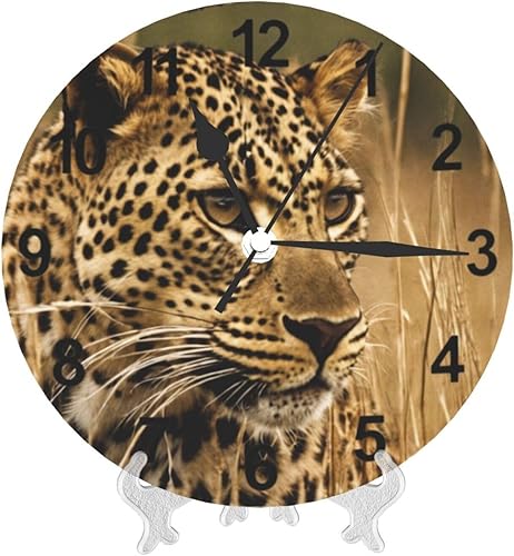 Miniatura 9 de KiuLoam Reloj de pared redondo silencioso sin tictac, diseño de leopardo animal 3D, funciona con pilas, decorativo para sala de estar, cocina,