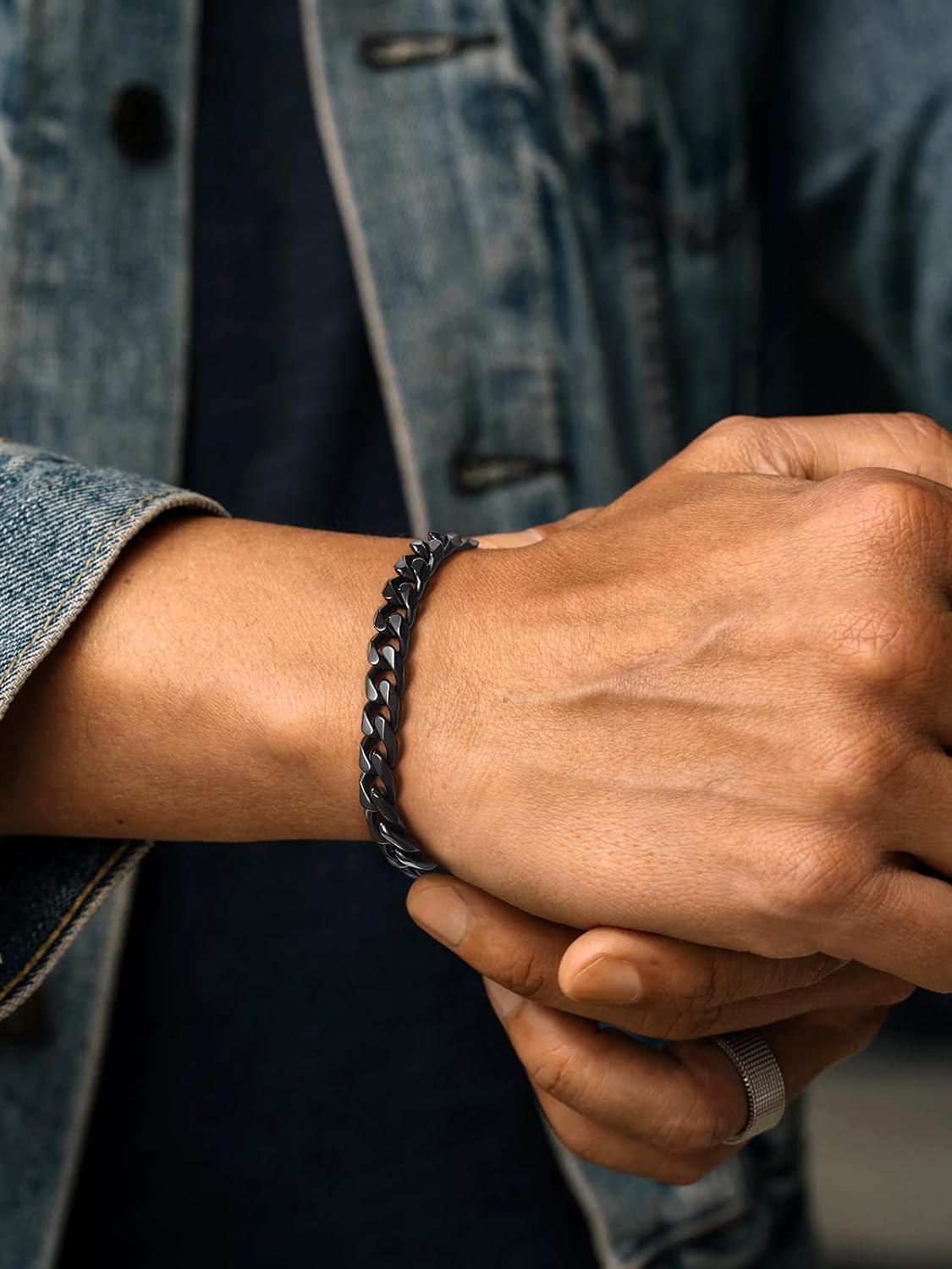 U7 Link Bracelets for Men, Cuban Link/Rope/Watch Band Solid Bracelet, Silver Black Gold Color Wrist Bracelet 3/6/9/12/15mm Width, 6.5/7.5/8.3 Inch Length, Hand Chain Jewelry for Mens Women - Image 2