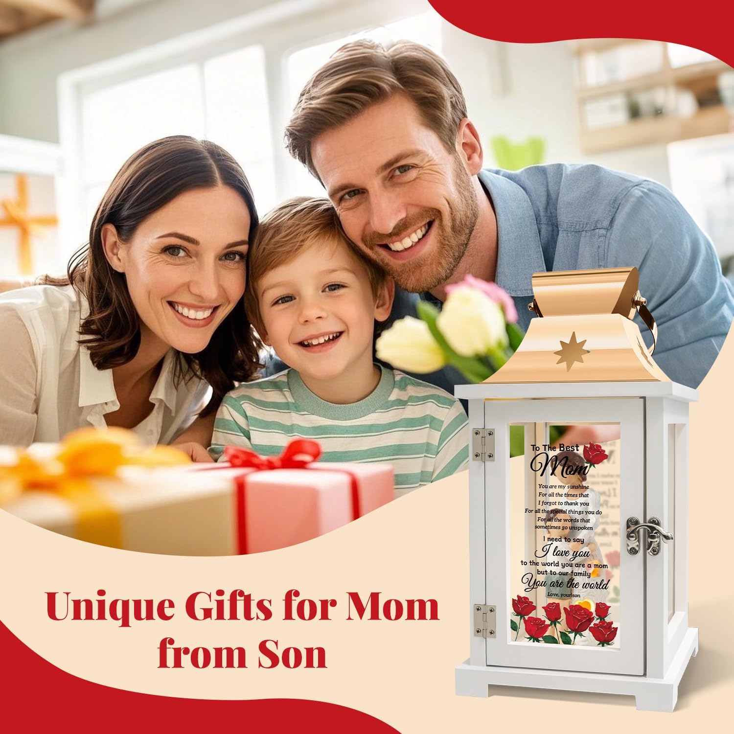 Mothers Day Birthday Gifts for Mom from Son, Gifts for Mom from Son - Mom Birthday Gifts, Valentines Day Gifts, for Mom from Son - Best Mom Gifts from Son Lantern