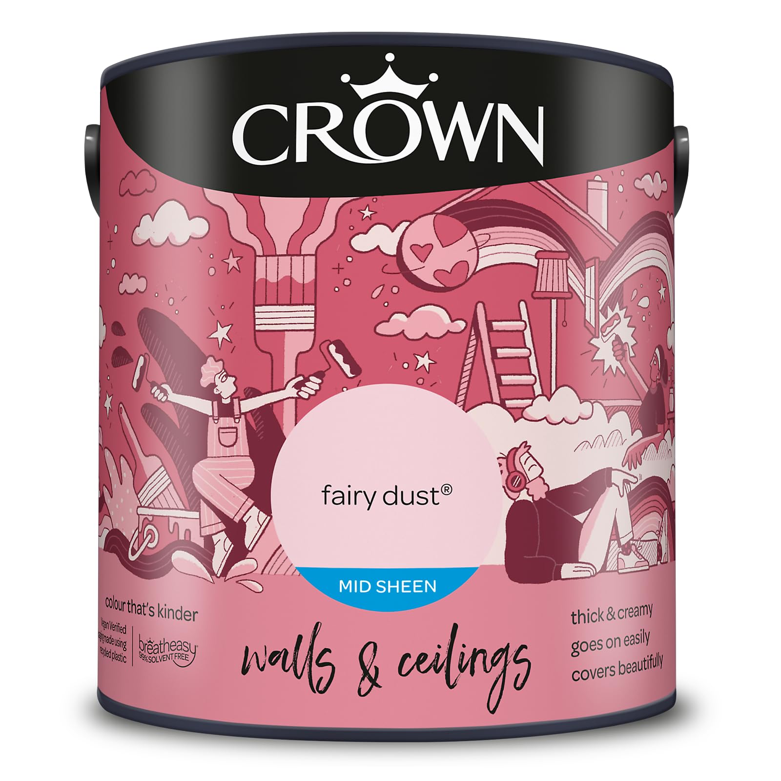 Crown WALLS & CEILINGS Mid Pink Kitchen & Bathroom Paint 2.5L